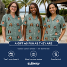 Friends in matching Women's Jelly Jaunt Custom Face Hawaiian Shirt — a group gift photo