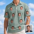 Man wearing Men's Jelly Jaunt Custom Face Polo Shirt — custom faces printed all-over