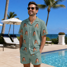 Real-life photo of someone wearing Men's Jelly Jaunt Custom Face Shirt & Shorts Set — custom faces printed all-over