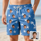 Man wearing Men's Starfish Swerve Custom Face Beach Shorts — custom faces printed all-over