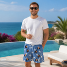 Real-life photo of someone wearing Men's Starfish Swerve Custom Face Beach Shorts — custom faces printed all-over