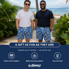 Friends in matching Men's Starfish Swerve Custom Face Beach Shorts — a group gift photo