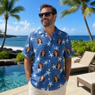 Real-life photo of someone wearing Men's Starfish Swerve Custom Face Hawaiian Shirt — custom faces printed all-over