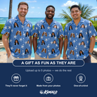 Friends in matching Men's Starfish Swerve Custom Face Hawaiian Shirt — a group gift photo