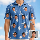 Man wearing Men's Starfish Swerve Custom Face Polo Shirt — custom faces printed all-over