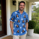 Real-life photo of someone wearing Men's Starfish Swerve Custom Face Polo Shirt — custom faces printed all-over