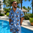 Real-life photo of someone wearing Men's Starfish Swerve Custom Face Shirt & Shorts Set — custom faces printed all-over