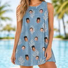 Model wearing Women's Polyp Parade Custom Face Tank Dress printed with kids' faces