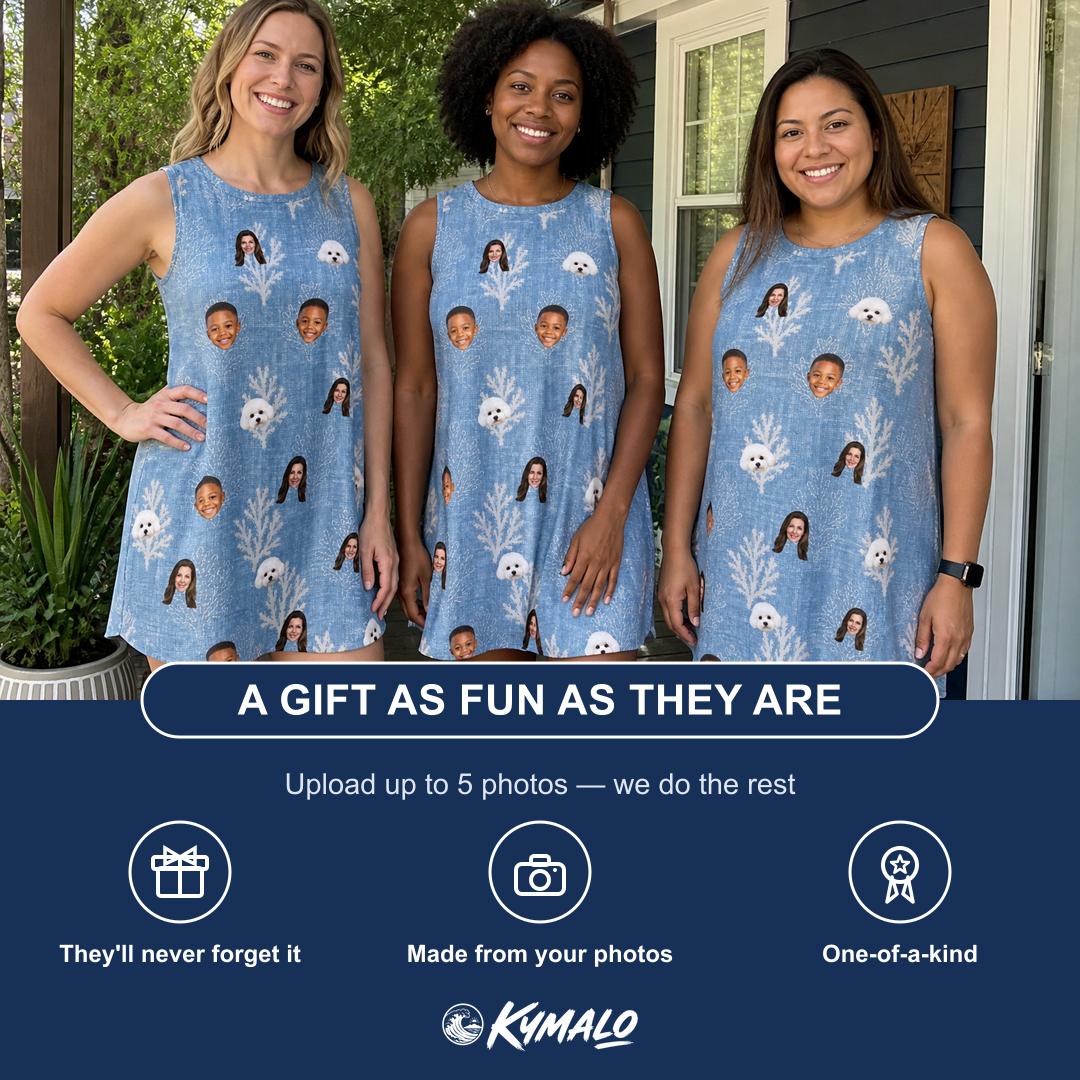 Friends in matching Women's Polyp Parade Custom Face Tank Dress — a group gift photo