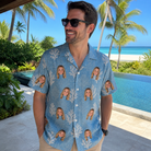 Real-life photo of someone wearing Men's Polyp Parade Custom Face Hawaiian Shirt — custom faces printed all-over