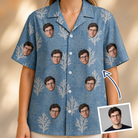 Woman wearing Women's Polyp Parade Custom Face Hawaiian Shirt — custom faces printed all-over