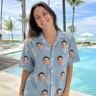Real-life photo of someone wearing Women's Polyp Parade Custom Face Hawaiian Shirt — custom faces printed all-over