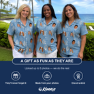 Friends in matching Women's Polyp Parade Custom Face Hawaiian Shirt — a group gift photo