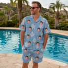 Real-life photo of someone wearing Men's Polyp Parade Custom Face Shirt & Shorts Set — custom faces printed all-over
