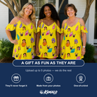 Friends in matching Women's Nacre Nonsense Custom Face Off-Shoulder Dress — a group gift photo