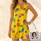 Woman wearing Women's Nacre Nonsense Custom Face Tank Dress — custom faces printed all-over