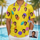 Man wearing Men's Nacre Nonsense Custom Face Polo Shirt — custom faces printed all-over