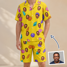 Man wearing Men's Nacre Nonsense Custom Face Shirt & Shorts Set — custom faces printed all-over
