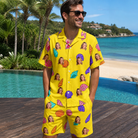Real-life photo of someone wearing Men's Nacre Nonsense Custom Face Shirt & Shorts Set — custom faces printed all-over