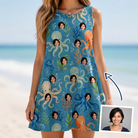 Woman wearing Women's Octopus Ocean Custom Face Tank Dress — custom faces printed all-over