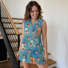Real-life photo of someone wearing Women's Octopus Ocean Custom Face V-Neck Dress — custom faces printed all-over