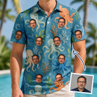 Man wearing Men's Octopus Ocean Custom Face Polo Shirt — custom faces printed all-over