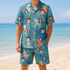 Model wearing Men's Octopus Ocean Custom Face Shirt & Shorts Set printed with kids' faces
