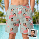 Man wearing Men's Salmon Soiree Custom Face Beach Shorts — custom faces printed all-over