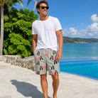 Real-life photo of someone wearing Men's Salmon Soiree Custom Face Beach Shorts — custom faces printed all-over