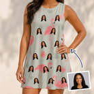 Woman wearing Women's Salmon Soiree Custom Face Tank Dress — custom faces printed all-over