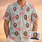 Man wearing Men's Salmon Soiree Custom Face Hawaiian Shirt — custom faces printed all-over