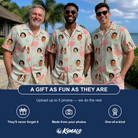 Friends in matching Men's Salmon Soiree Custom Face Hawaiian Shirt — a group gift photo