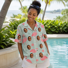 Real-life photo of someone wearing Women's Salmon Soiree Custom Face Hawaiian Shirt — custom faces printed all-over