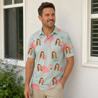 Real-life photo of someone wearing Men's Salmon Soiree Custom Face Polo Shirt — custom faces printed all-over