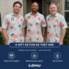 Friends in matching Men's Salmon Soiree Custom Face Polo Shirt — a group gift photo