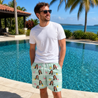 Real-life photo of someone wearing Men's Bromeliad Ballet Custom Face Beach Shorts — custom faces printed all-over