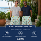 Friends in matching Men's Bromeliad Ballet Custom Face Beach Shorts — a group gift photo