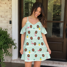 Real-life photo of someone wearing Women's Bromeliad Ballet Custom Face Off-Shoulder Dress — custom faces printed all-over