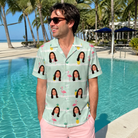 Real-life photo of someone wearing Men's Bromeliad Ballet Custom Face Hawaiian Shirt — custom faces printed all-over