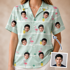 Woman wearing Women's Bromeliad Ballet Custom Face Hawaiian Shirt — custom faces printed all-over