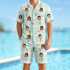 Model wearing Men's Bromeliad Ballet Custom Face Shirt & Shorts Set printed with kids' faces