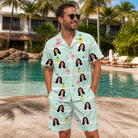 Real-life photo of someone wearing Men's Bromeliad Ballet Custom Face Shirt & Shorts Set — custom faces printed all-over