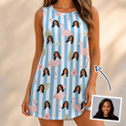 Woman wearing Women's Cerise Sashay Custom Face Tank Dress — custom faces printed all-over