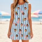 Model wearing Women's Cerise Sashay Custom Face Tank Dress printed with kids' faces
