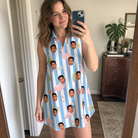 Real-life photo of someone wearing Women's Cerise Sashay Custom Face V-Neck Dress — custom faces printed all-over
