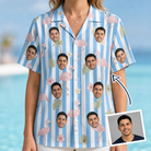Woman wearing Women's Cerise Sashay Custom Face Hawaiian Shirt — custom faces printed all-over