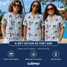Friends in matching Women's Cerise Sashay Custom Face Hawaiian Shirt — a group gift photo