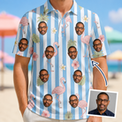 Man wearing Men's Cerise Sashay Custom Face Polo Shirt — custom faces printed all-over