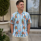 Real-life photo of someone wearing Men's Cerise Sashay Custom Face Polo Shirt — custom faces printed all-over