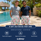 Friends in matching Men's Long-Legged Luau Custom Face Beach Shorts — a group gift photo